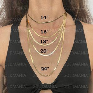 4K Solid Yellow Gold Herringbone Chain Necklace, 3mm Thick, 16" Inch, Real Gold